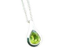 Pendentif poire facetté vert péridot naturel 5 x 7 mm, collier en argent sterling 925 avec chaîne câble de 45 cm, abondance, renouvellement, énergie positive, guérison du cœur, cadeau, bijoux |