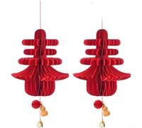 Pendentif porte-bonheur de l'année du cheval en papier rouge - Décoration pour fête du Nouvel An chinois, bureau (une paire de gourdes)