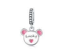 Pendentif porte-bonheur petit ours en époxy rose, accessoire de bracelet à breloques en argent sterling 925, compatible avec le collier bracelet pandora, cadeau pour femme