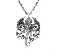 Pendentif Poulpe en Étain Pur pour Hommes, Collier Pendentif Poulpe Personnalisé Vintage Gothique,Argent,70