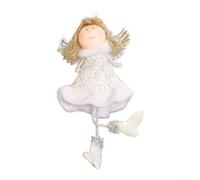 Pendentif poupée d'ange en peluche 10 cm ailes or blanc (B) | Tissu en peluche doux, couleurs blanches, design mignon, taille 10 x 10 cm, décoration d'arbre festive