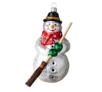 Pendentif pour arbre de Noël Bonhomme de neige avec balai Hanco, 12.5x6x6.5 cm