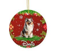 Pendentif pour Décorations Chien De Berger des Shetland Bleu Merle Céramique Ornements De Noël, avec Ficelle Décoration De Sapin De Noël 7.3 Cm