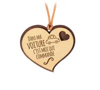 Pendentif pour rétroviseur en Bois 2 épaisseurs avec cordelette en Cuir. Cadeau Original Qui Vient du cœur pour Vos Proches. (48. dans MA Voiture...)