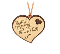 Pendentif pour rétroviseur en Bois 2 épaisseurs avec cordelette en Cuir. Cadeau Original Qui Vient du cœur pour Vos Proches. (23. RALENTIS, Fais Le pour Moi, Je t'aime)