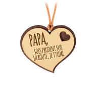 Pendentif pour rétroviseur en Bois 2 épaisseurs avec cordelette en Cuir. Cadeau Original Qui Vient du cœur pour Vos Proches. (02. Papa SOIS Prudent...)