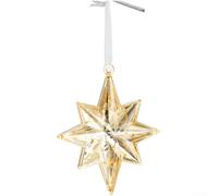 Pendentif pour sapin de Noël en forme d'étoile dorée en acrylique avec des accents de fausses pierres précieuses, conçu pour accrocher sur des couronnes ou des décorations de vacances pour égayer les