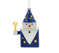 Pendentif pour sapin de Noël Magicien Cubomago Alessi bleu, Designer Massimo Giacon, Marcello Jori, 7x10.4x6 cm