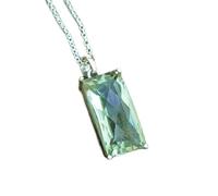 Pendentif rectangulaire à facettes en améthyste naturelle verte 19 x 11 mm, collier rectangulaire en argent sterling 925 avec chaîne en câble de 45 cm, paix, guérison spirituelle, soulagement du