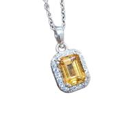 Pendentif rectangulaire à facettes en citrine naturelle orange 10 x 8 mm, collier rectangulaire en argent sterling 925 avec chaîne en câble de 45 cm, richesse, succès, bonheur, chakra du plexus