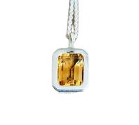 Pendentif rectangulaire à facettes en citrine naturelle orange 15 x 9 mm, collier rectangulaire en argent sterling 925 avec chaîne en câble de 45 cm, richesse, succès, bonheur, chakra du plexus