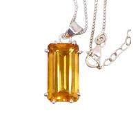 Pendentif rectangulaire à facettes en citrine naturelle orange 20 x 10 mm, collier rectangulaire en argent sterling 925 avec chaîne en câble de 45 cm, richesse, succès, bonheur, chakra du plexus