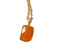 Pendentif rectangulaire à facettes en cornaline naturelle orange 11 x 9 mm, collier rectangulaire en argent sterling 925 avec chaîne de 45 cm, bijoux spirituels et énergétiques de guérison, cadeau