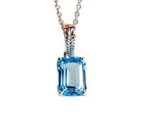Pendentif rectangulaire à facettes en topaze bleue naturelle 8 x 6 mm, collier rectangulaire en argent sterling 925 avec chaîne de 45 cm, bijoux spirituels et énergétiques de guérison, cadeau |