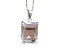 Pendentif rectangulaire en quartz naturel blanc à facettes, 30 x 16 mm, collier rectangulaire en argent sterling 925 avec chaîne de 45 cm, bijoux spirituels et énergétiques de guérison, cadeau |