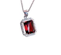 Pendentif rectangulaire facetté en grenat naturel rouge 9 x 7 mm, collier carré en argent sterling 925 avec chaîne câble de 45 cm, énergie, passion, protection, chakra racine, cadeau | gmpd_0304