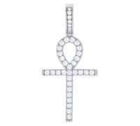 Pendentif religieux en argent sterling 925 avec oxyde de zirconium rond imitation diamant égyptien Ankh 39,8 x 18,3 mm de large pour homme