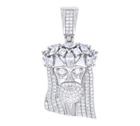 Pendentif religieux en argent sterling 925 pour homme 0,77 ct, 1,55 ct baguette ronde moissanite Jésus religieux 37,5 x 18,5 mm de large Collier pour homme