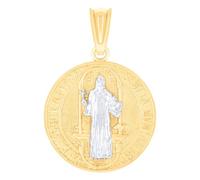 Pendentif religieux en or 14 carats bicolore pour homme Saint Benoît 21,5 x 14,5 mm de large