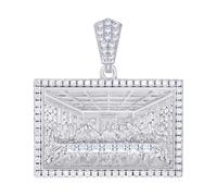 Pendentif religieux rond en argent sterling 925 pour homme 1,22 ct, 0,40 ct baguette ronde moissanite dernière Cène 37,9 x 37,5 mm de large Collier pour homme