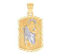 Pendentif religieux Saint Jude en or 14 carats bicolore 35,2 x 17,8 mm de large pour homme