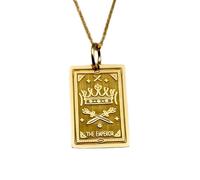 Pendentif représentant la carte de tarot de l'Empereur | LK_NLC_00518 | Pendentif rond plaqué orné d'un disque cardinal gravé avec chaîne câble de 45 cm bijou inspiré par la nature (22-26 mm).