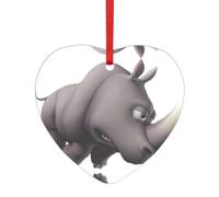 Pendentif rhinocéros en colère en acrylique avec un ruban rouge. Chaque pendentif est perforé avec un ruban rouge de 25 cm, taille unique