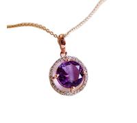 Pendentif rond à facettes en améthyste violette naturelle de 12 x 12 mm, collier rond en argent sterling 925 avec chaîne de 45 cm, bijoux spirituels et énergétiques de guérison, cadeau | gmpd_0313