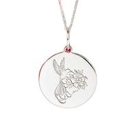Pendentif rond colibri et fleur en argent sterling 925 | LK_NLC_02382 | plated round ocean animal charm necklace 24mm with 18 inch cable chain marine life jewelry gift everyday