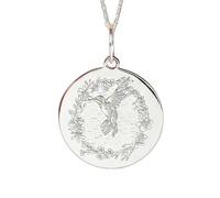 Pendentif rond colibri et fleurs en argent sterling 925 | LK_NLC_02335 | plated round lion disc pendant with 18 inch cable chain 24mm wildlife strength symbol jewelry gift