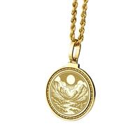 Pendentif rond de 28 mm en argent sterling 925, gravé, représentant la roue d'Hécate et symbole de protection païenne. Collier plaqué or avec câble de 45 cm (18 pouces). Bijou unisexe |LK_ENGP_0482