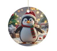 Pendentif rond de Noël amusant en forme de pingouin en céramique à suspendre pour sapin de Noël, hiver, Nouvel An, fête de mariage, décoration d'intérieur
