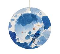 Pendentif rond de Noël bleu et blanc de style chinois en forme de fleur et d'oiseau à suspendre en céramique pour sapin de Noël, Nouvel An, fête de mariage, décoration d'intérieur