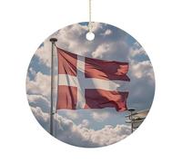 Pendentif rond de Noël Danemark avec drapeau danois en céramique à suspendre pour sapin de Noël, hiver, Nouvel An, fête de mariage, décoration d'intérieur