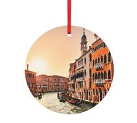 Pendentif rond de Noël en aluminium pour sapin de Noël, décoration d'arbre de Noël, vue sur le canal de Venise, pendentifs imprimés, étiquettes de vacances, ornements 2 tailles 7,9 cm/9,9 cm