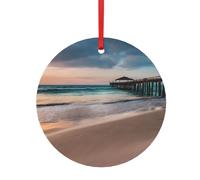 Pendentif rond de Noël en aluminium pour sapin de Noël, décoration de Noël, coucher de soleil et pont, étiquettes de vacances, ornements 2 tailles 7,9 cm/9,9 cm