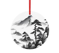Pendentif rond de Noël en aluminium pour sapin de Noël, décoration de paysage chinois, étiquettes de vacances, ornements 2 tailles 7,9 cm/9,9 cm