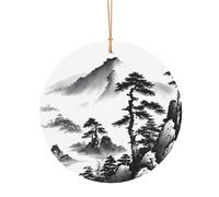 Pendentif rond de Noël en aluminium pour sapin de Noël, paysage chinois, pendentifs imprimés, étiquettes de vacances, ornements en 2 tailles : 7,9 cm/9,9 cm