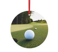 Pendentif rond de Noël en aluminium pour sapin de Noël - Pendentifs imprimés de parcours de golf - 2 tailles : 7,9 cm/9,9 cm