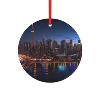 Pendentif rond de Noël en aluminium pour sapin de Noël - Pendentifs imprimés de paysage urbain au Canada - 2 tailles : 7,9 cm / 9,9 cm