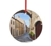 Pendentif rond de Noël en aluminium pour sapin de Noël - Pendentifs imprimés de rue italienne - 2 tailles : 7,9 cm/9,9 cm