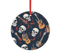 Pendentif rond de Noël en aluminium pour sapin de Noël - Pendentifs imprimés tête de mort mexicaine - 2 tailles : 7,9 cm/9,9 cm