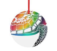 Pendentif rond de Noël en aluminium pour sapin de Noël - Pendentifs imprimés tortues - 2 tailles : 7,9 cm/9,9 cm