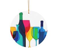 Pendentif rond de Noël en aluminium pour sapin de Noël, verres à cocktail et bouteilles de vin, étiquettes de vacances, ornements en 2 tailles : 7,9 cm/9,9 cm