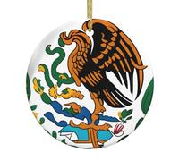 Pendentif rond de Noël en céramique à suspendre - 7,4 cm Drapeau YYHHAOFA du Mexique imprimé décoration lisse