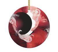 Pendentif rond de Noël en céramique à suspendre - 7,4 cm HJFCZH Tai Chi motif abstrait imprimé décoration lisse