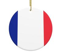 Pendentif rond de Noël en céramique à suspendre - 7,4 cm WHJSSF drapeau français image décorations de vacances