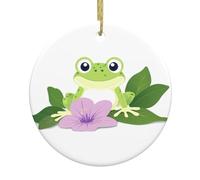Pendentif rond de Noël en céramique à suspendre - 7,4 cm WHJSSF grenouille sous la gloire du matin décoration lisse