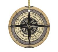 Pendentif rond de Noël en céramique à suspendre - 7,4 cm WHJSSF Loi de la boussole Mer Décoration lisse