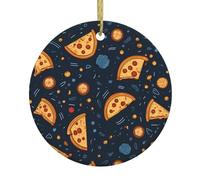 Pendentif rond de Noël en céramique à suspendre - 7,4 cm WHJSSF Pizza Constellation Image Décorations de vacances